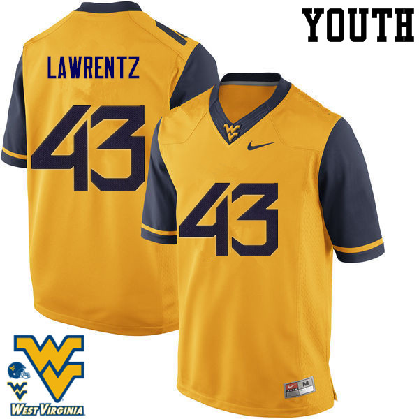 Youth #43 Tyler Lawrentz West Virginia Mountaineers College Football Jerseys-Gold - Click Image to Close